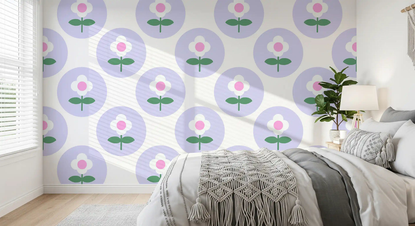 Green leaves under blooms across Soft Lavender Bloom wallpaper
