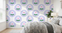 Green leaves under blooms across Soft Lavender Bloom wallpaper
