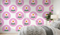 Bedroom backdrop styled in Retro Daisy Circles wallpaper print