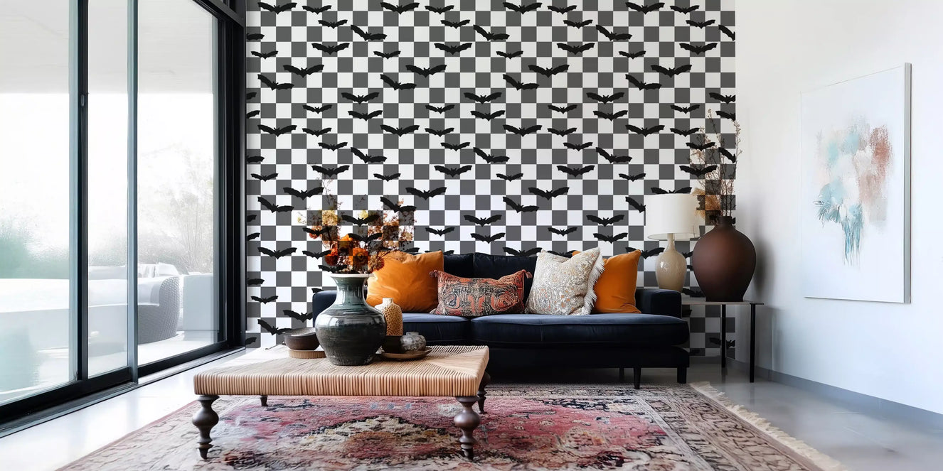 Home feature wall showing ancient forest acorns wallpaper pattern