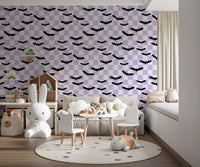 Repeating bat silhouettes across Purple Bats Pattern wallpaper surface