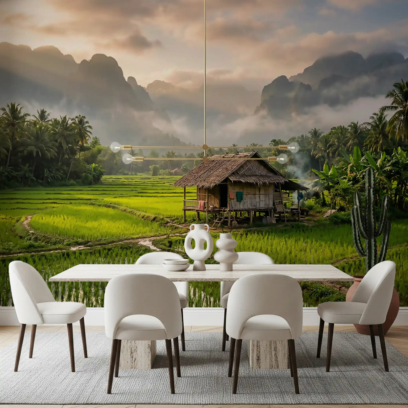 Misty Mountain Rice Fields Wall Mural
