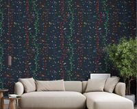 Living room with Midnight Woodland Birds Wallpaper and bright leafy branches