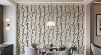 Dining room with Playful Woodland Birds Wallpaper and colourful branch detail
