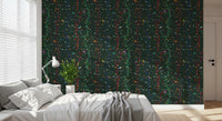 Birds and branches wallpaper with orange, teal, pink, and yellow accents