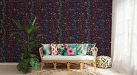 Home office wall with Fuchsia Birds Wallpaper and playful woodland branch pattern