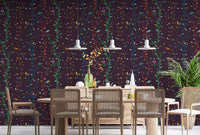 Dining room with Fuchsia Night Wallpaper and colorful birds on woodland branches