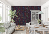 Living room using Branches with Birds Wallpaper on a dark plum background