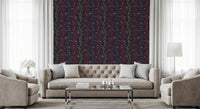 Woodland Branches Wallpaper with colorful birds scattered across a dark base