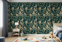 Kids room finished with Emerald Garden Wallpaper and bird motifs