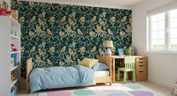 Graceful birds define this Garden Birds Wallpaper with floral sprigs