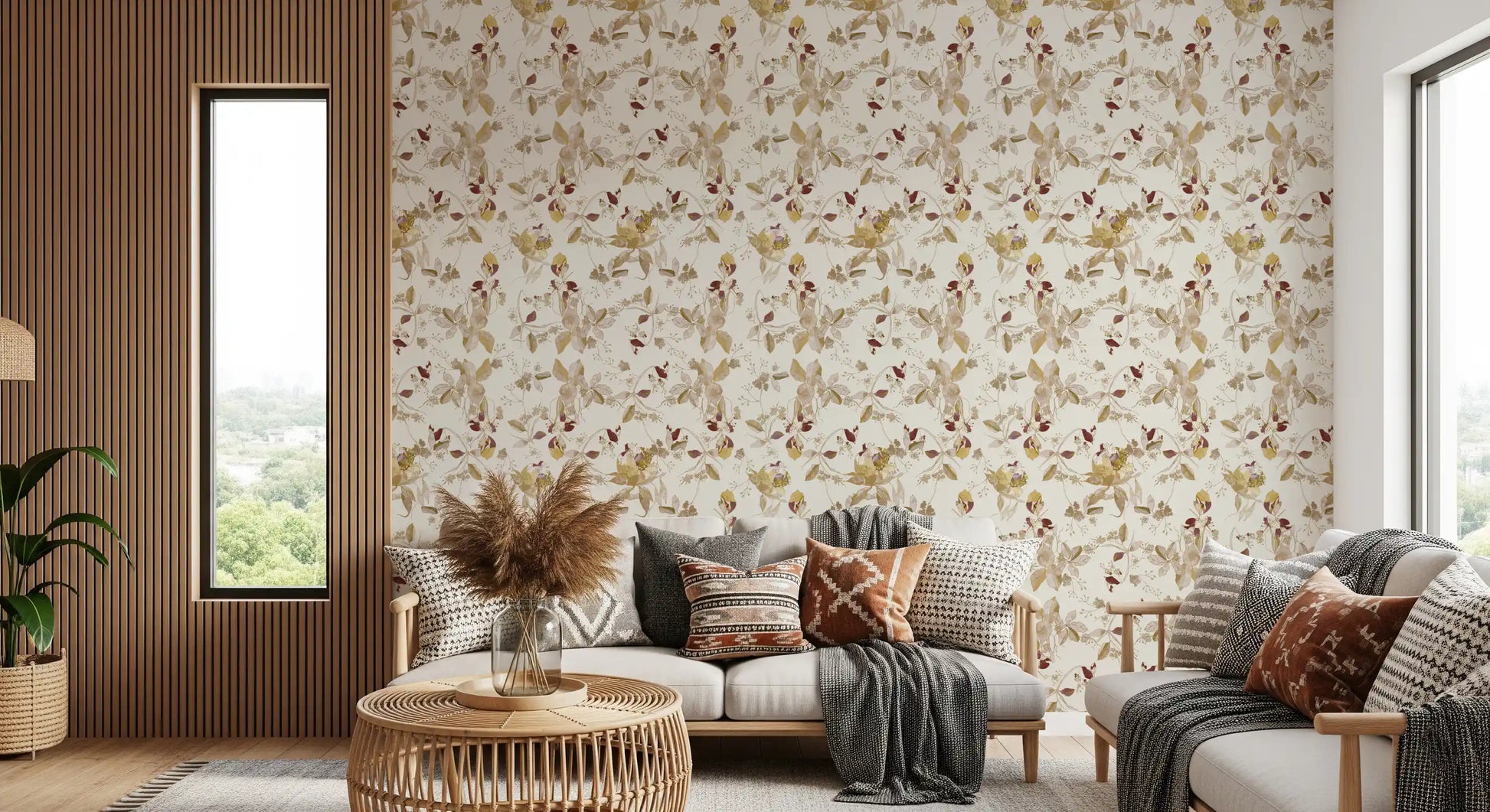 Fine vine movement gives this heritage floral wallpaper a soft vintage feel