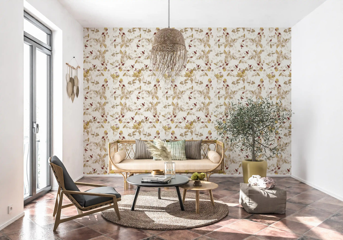Hallway featuring Navy Floral Trail Wallpaper and fine botanical stems