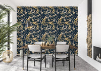 Fine blossoms surround the birds in this Peacock Floral Wallpaper