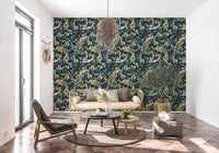 Home featuring Dark Navy Bird Wallpaper in an elegant floral pattern