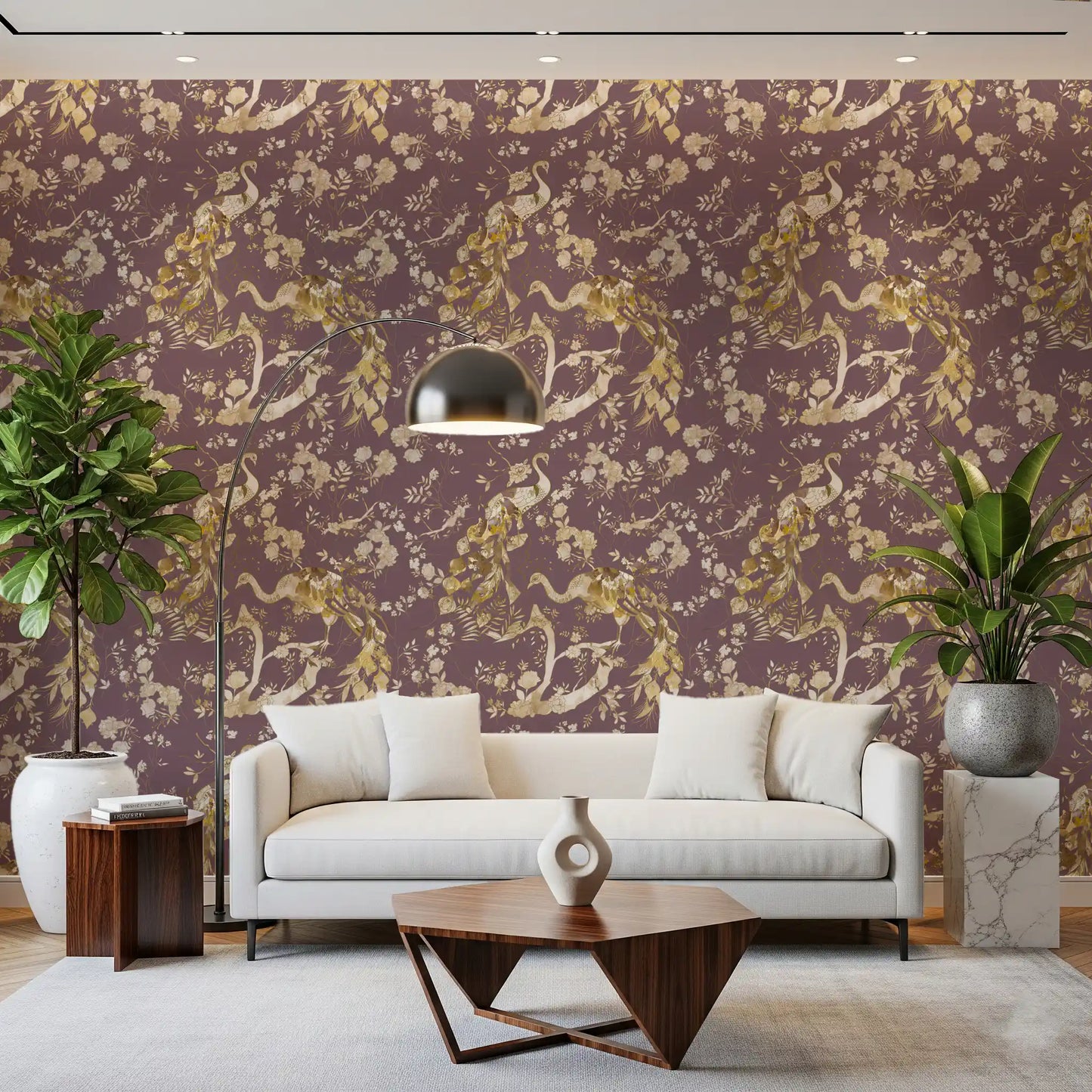 Heritage Plum Bird & Floral Wallpaper⁠