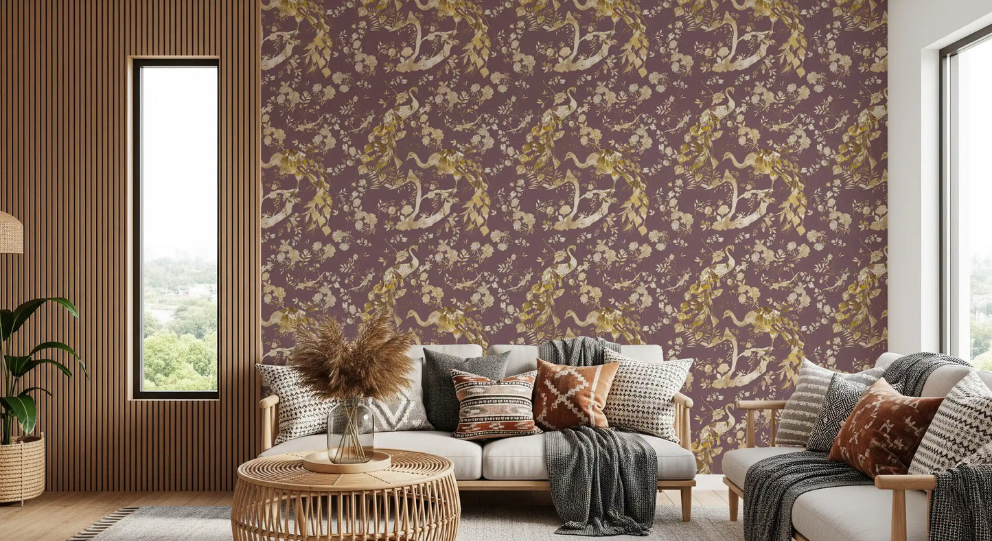 Heritage Plum Bird & Floral Wallpaper⁠
