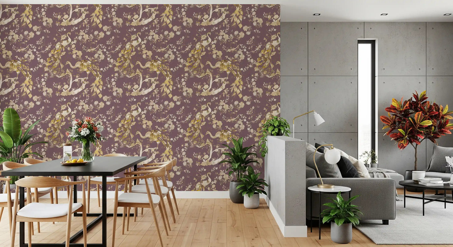 Heritage Plum Bird & Floral Wallpaper⁠