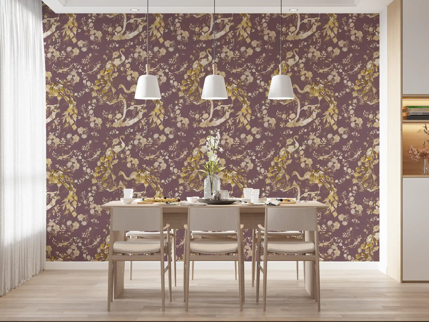 Heritage Plum Bird & Floral Wallpaper⁠