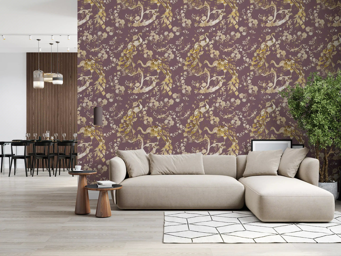 Heritage Plum Bird & Floral Wallpaper⁠