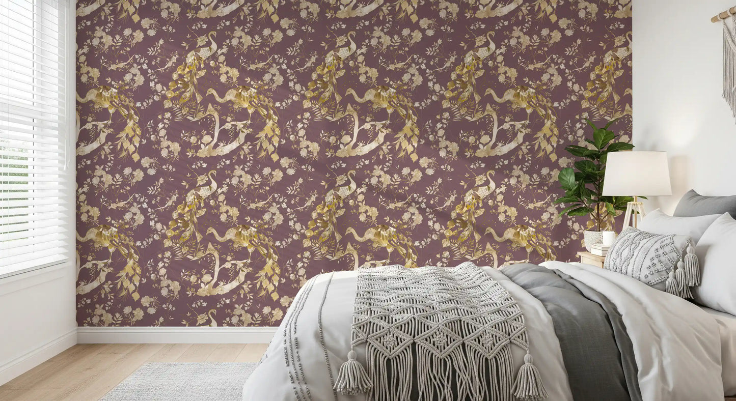 Heritage Plum Bird & Floral Wallpaper⁠