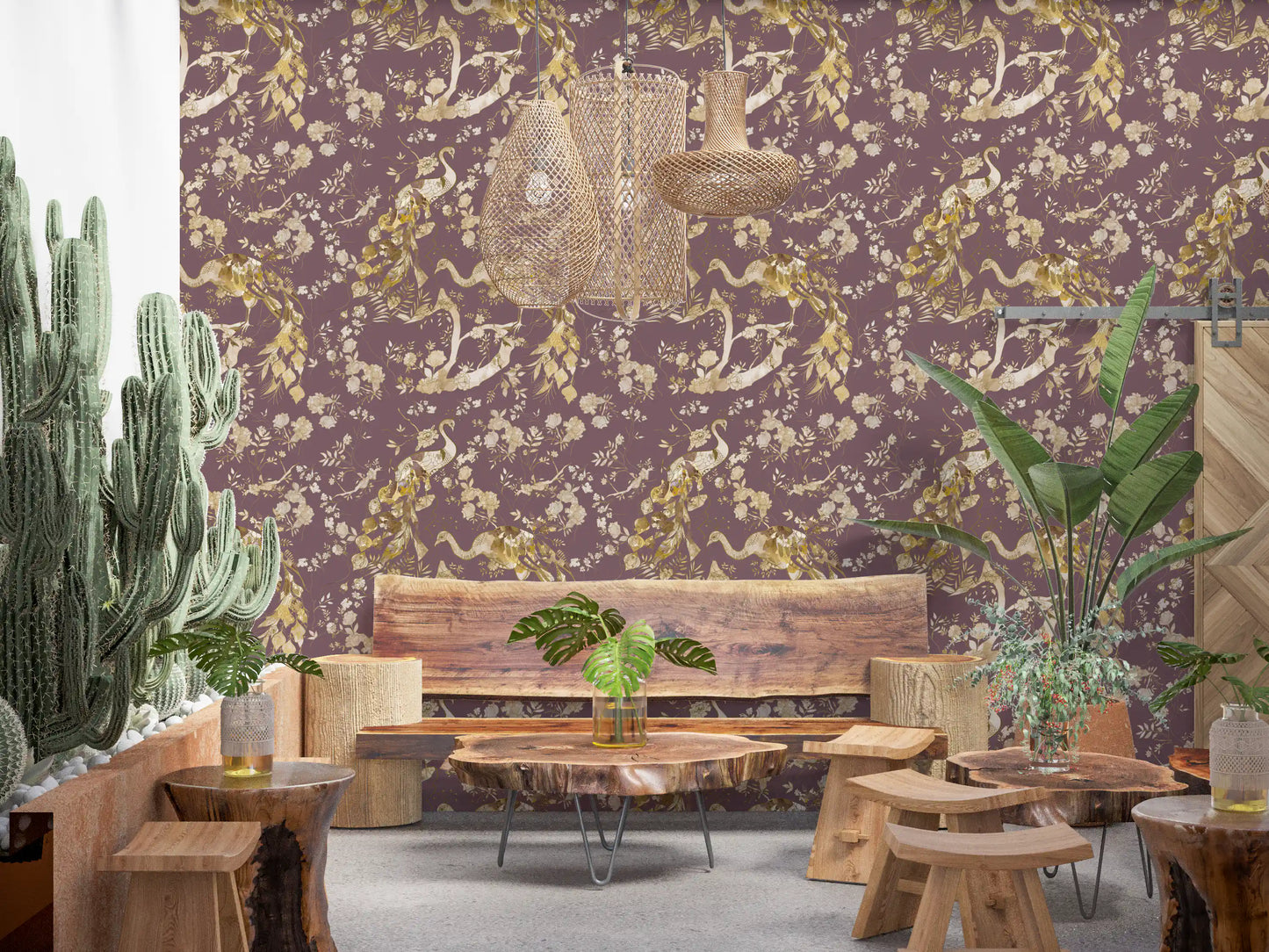 Heritage Plum Bird & Floral Wallpaper⁠