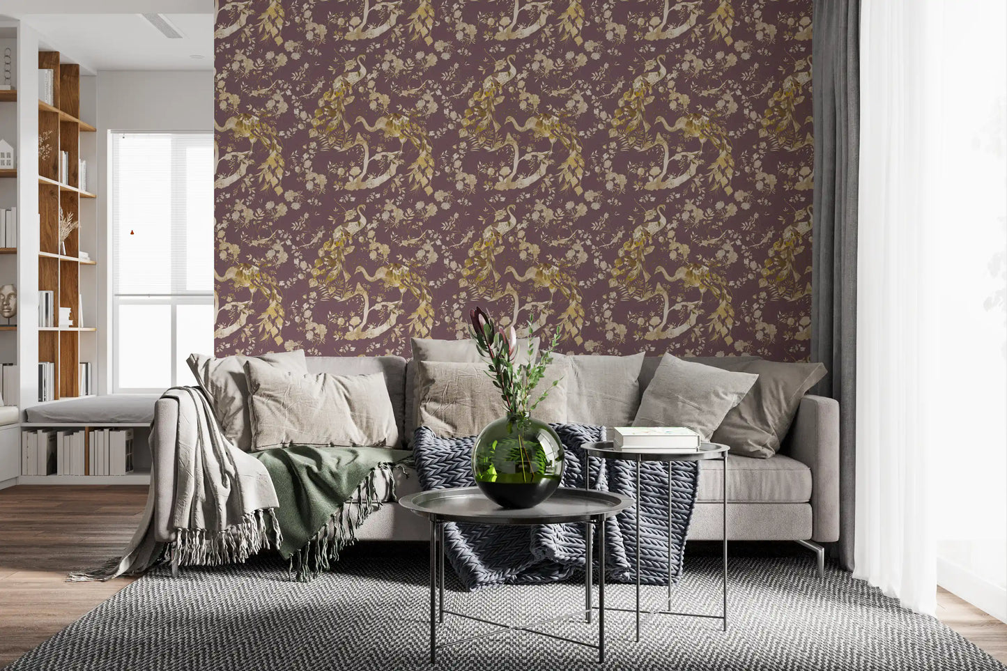 Heritage Plum Bird & Floral Wallpaper⁠
