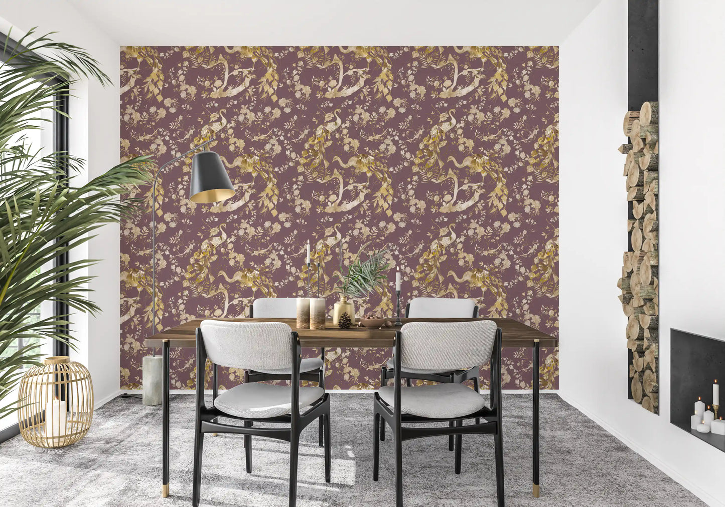 Heritage Plum Bird & Floral Wallpaper⁠