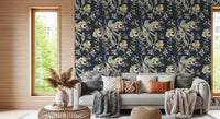 Gentle bird artwork defines this cream blossom wallpaper with vintage appeal