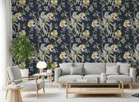 Living room finished in Bird and Blossom Wallpaper with antique cream tones