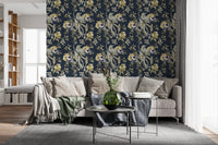 Hallway featuring Antique Cream Wallpaper with birds and floral branches