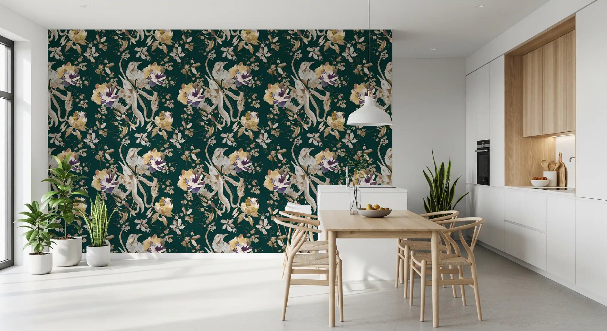Dark botanical styling gives this Floral Wallpaper a rich patterned finish