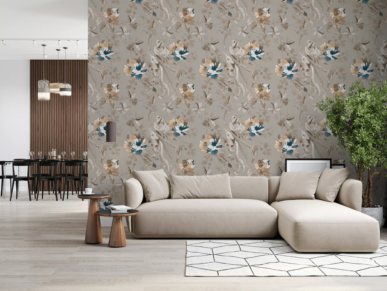 Taupe Vintage Botanical Wallpaper⁠