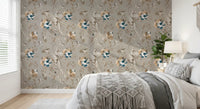 Botanical sketch wallpaper with brown linework and small cluster berries