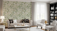 Botanical peony pattern with muted gold line work and foliage