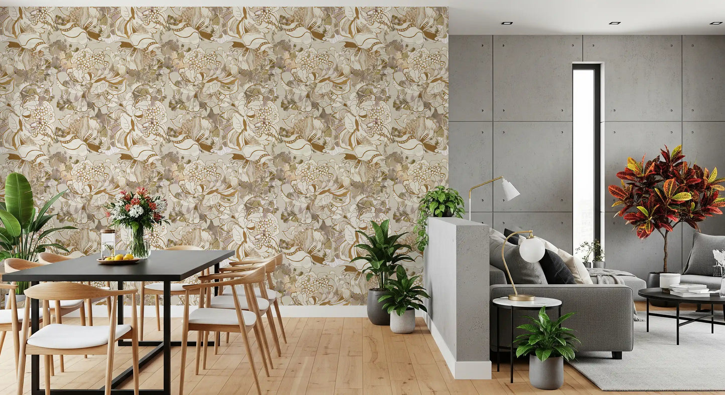Vintage Cream Floral Wallpaper⁠