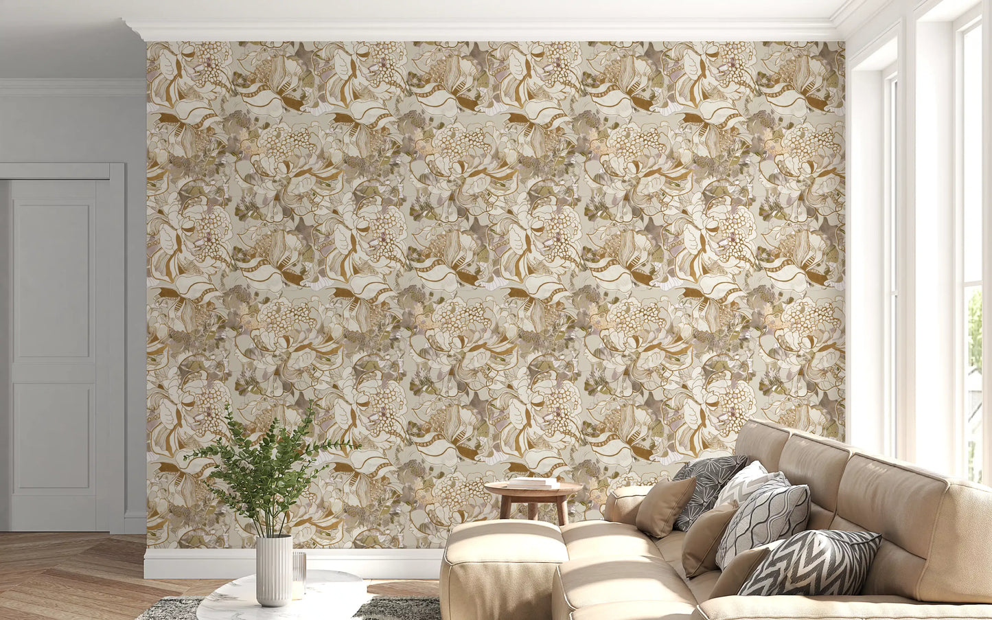 Vintage Cream Floral Wallpaper⁠