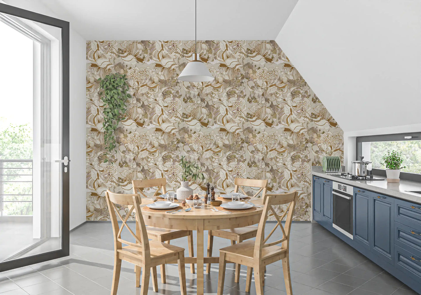 Vintage Cream Floral Wallpaper⁠