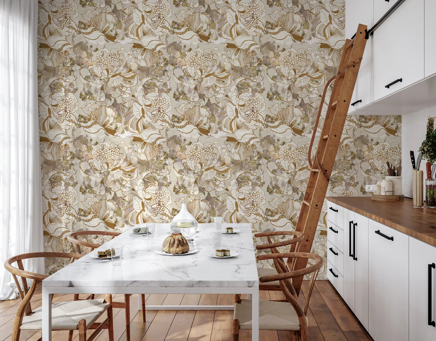 Vintage Cream Floral Wallpaper⁠
