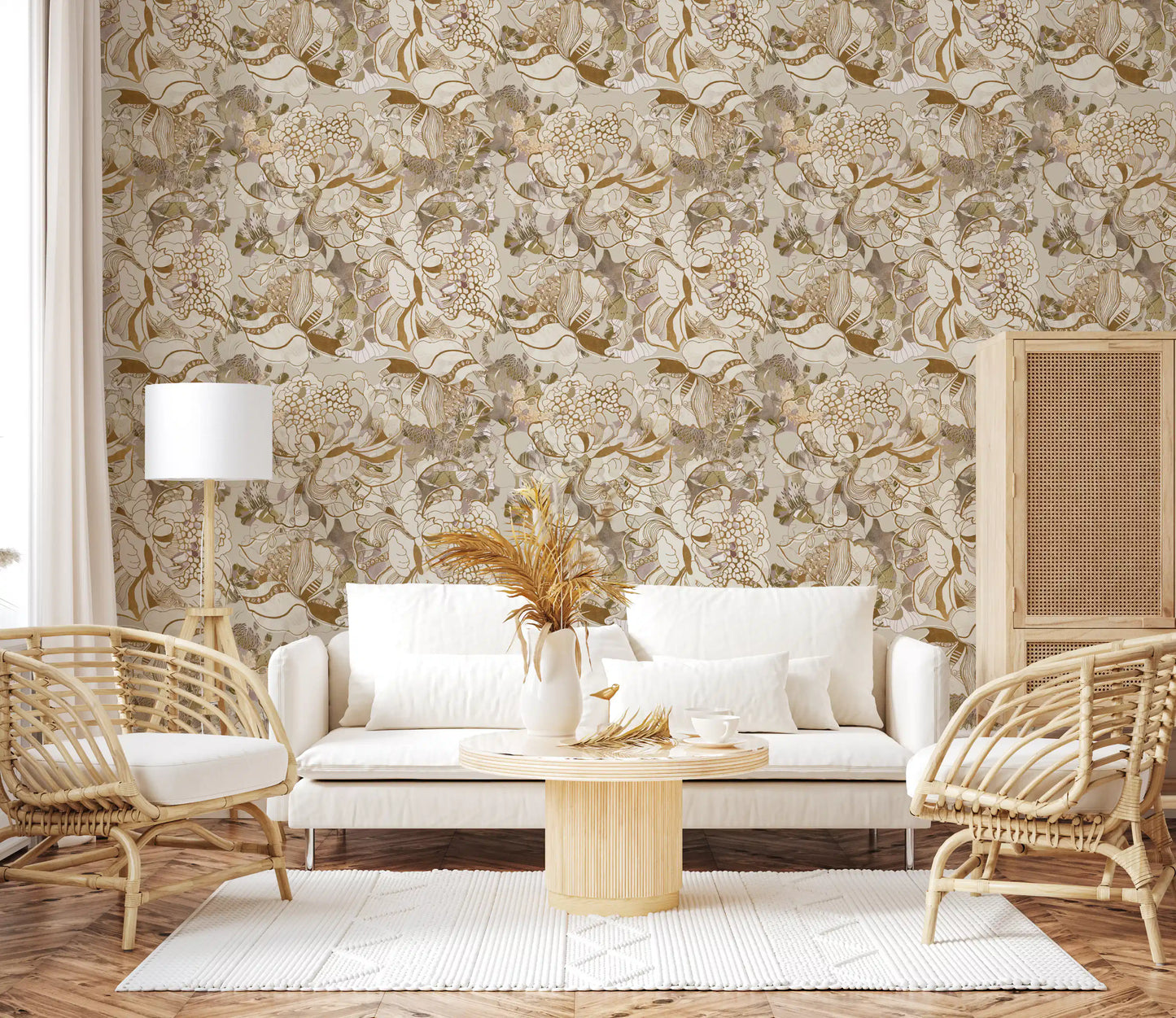 Vintage Cream Floral Wallpaper⁠