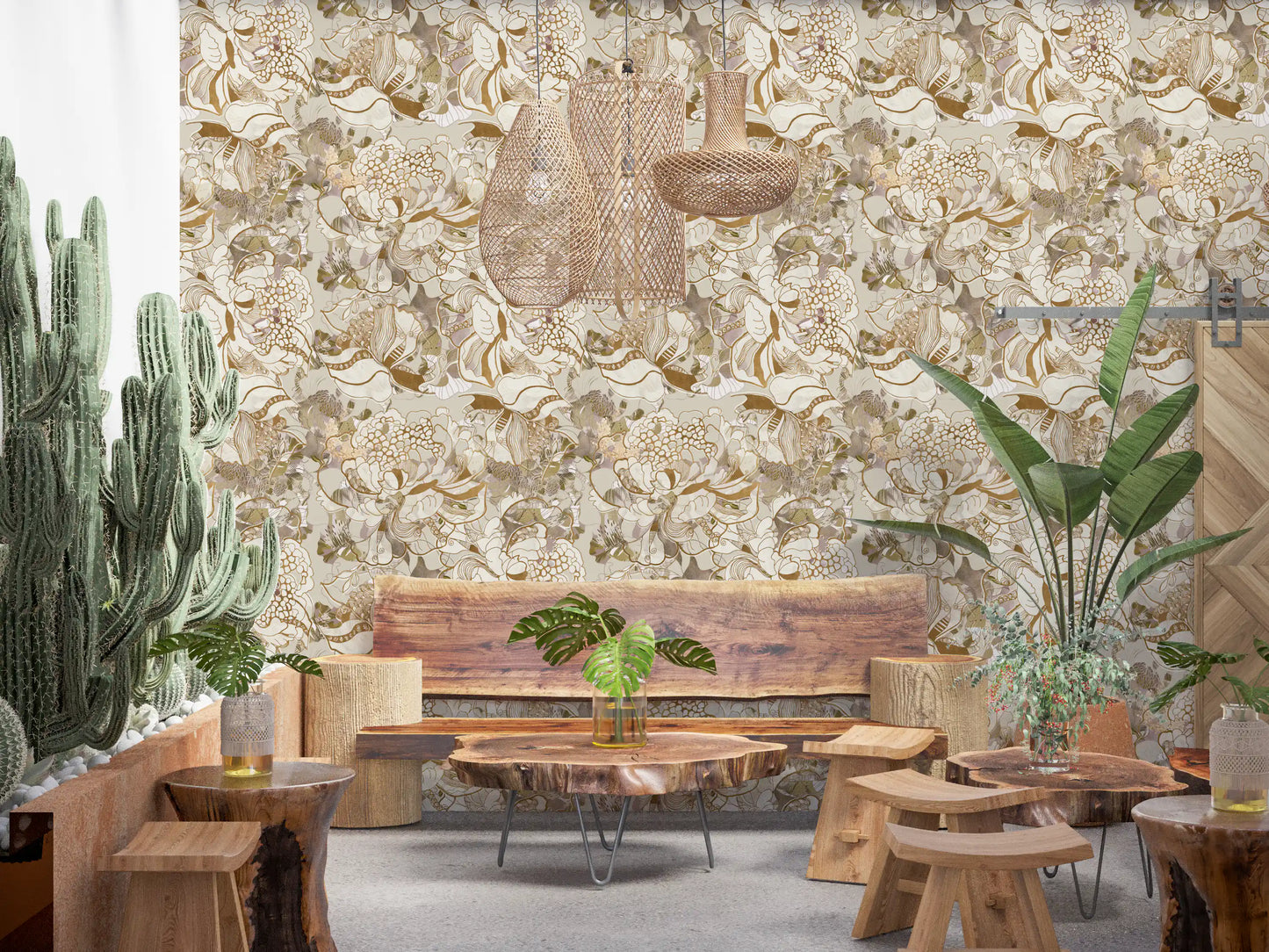 Vintage Cream Floral Wallpaper⁠