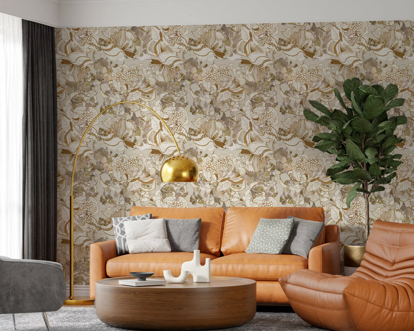 Vintage Cream Floral Wallpaper⁠