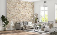 Dotted clusters and curved lines build the texture of Peony Wallpaper.