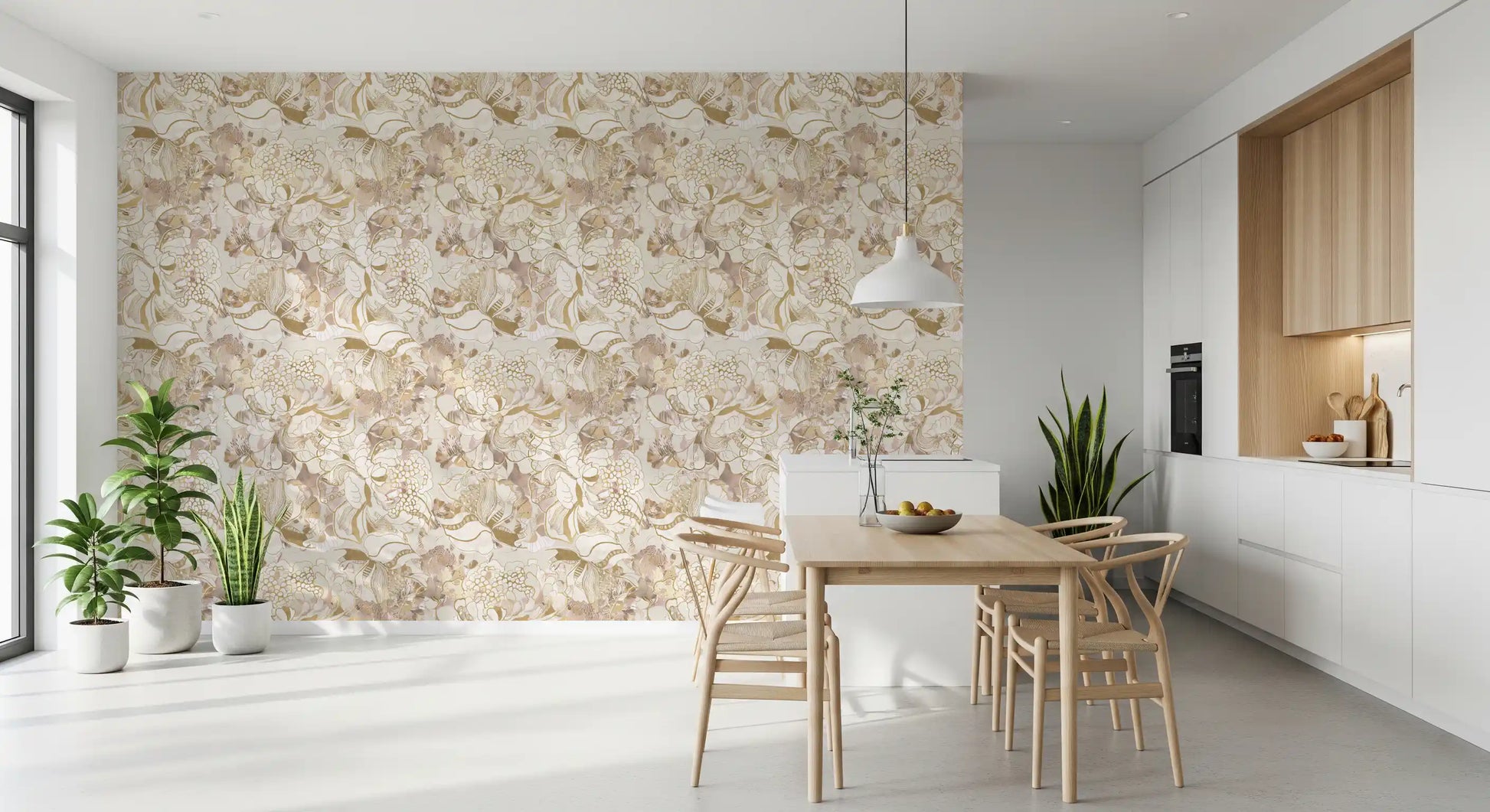 Pink shading sits inside each peony bloom on this Blush Neutral wallpaper.