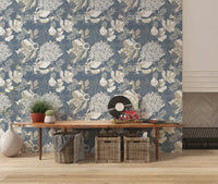 Fine line work outlines each petal across this Dusty Blue wallpaper.