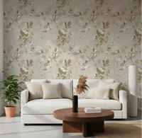 Living room styled in warm neutral chrysanthemum wallpaper