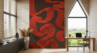 Curling red shapes cross the Workplace area in Flowing Ember Lines wall mural.