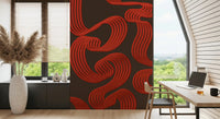 Each ribbon-like band layers stripes to add motion across the Flowing Ember wall mural.