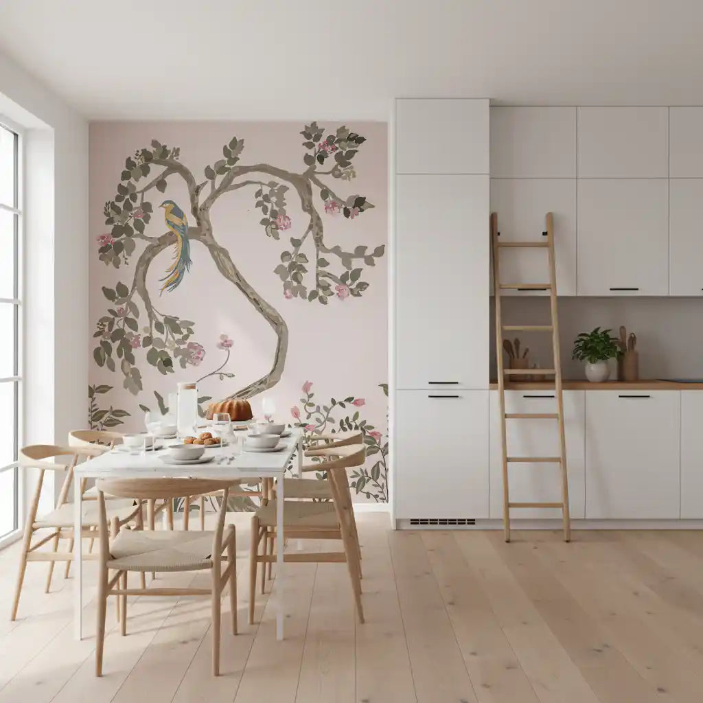 Chinoiserie Garden with Beautiful Birds  Wall Mural