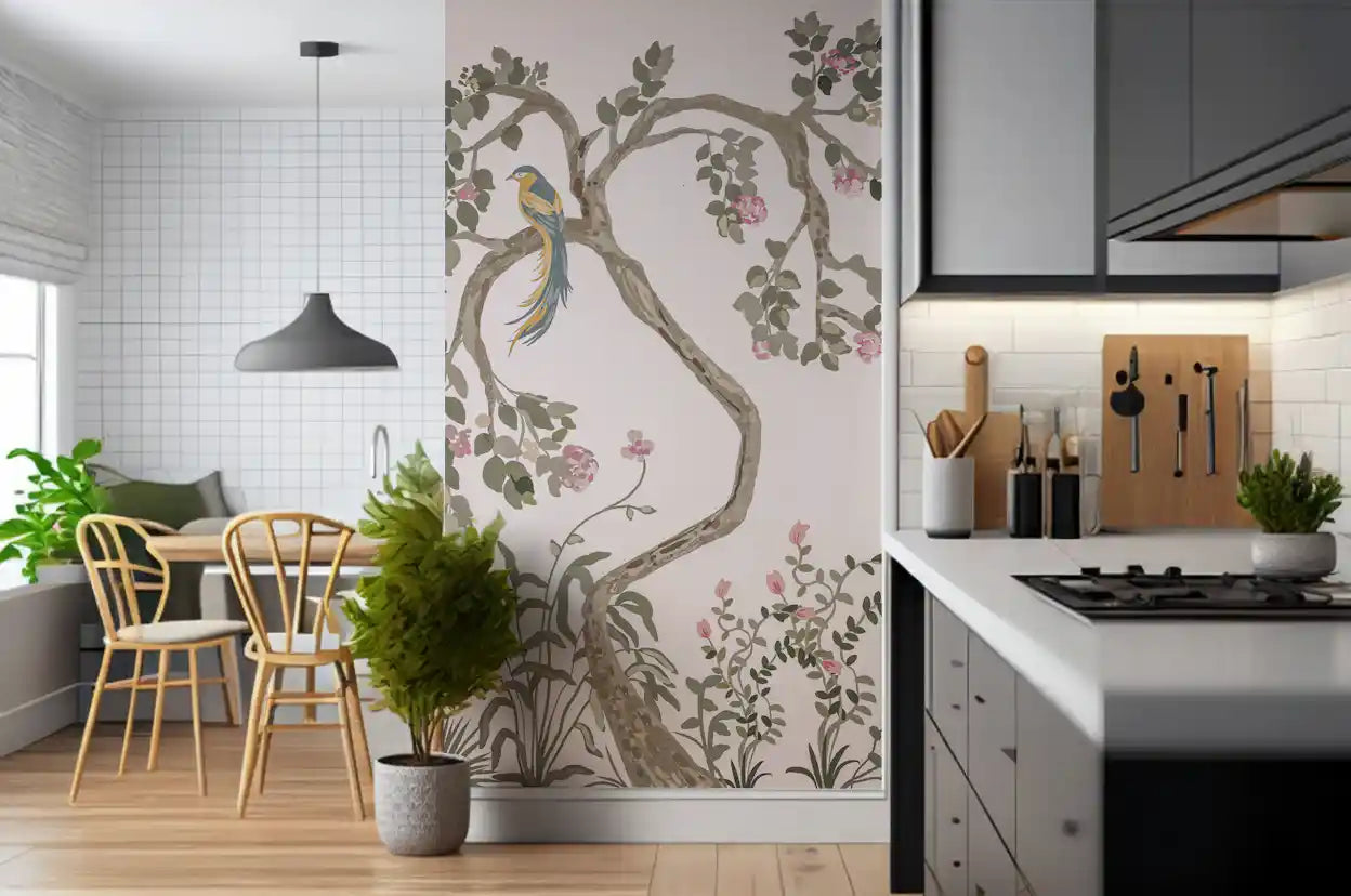 Chinoiserie Garden with Beautiful Birds  Wall Mural